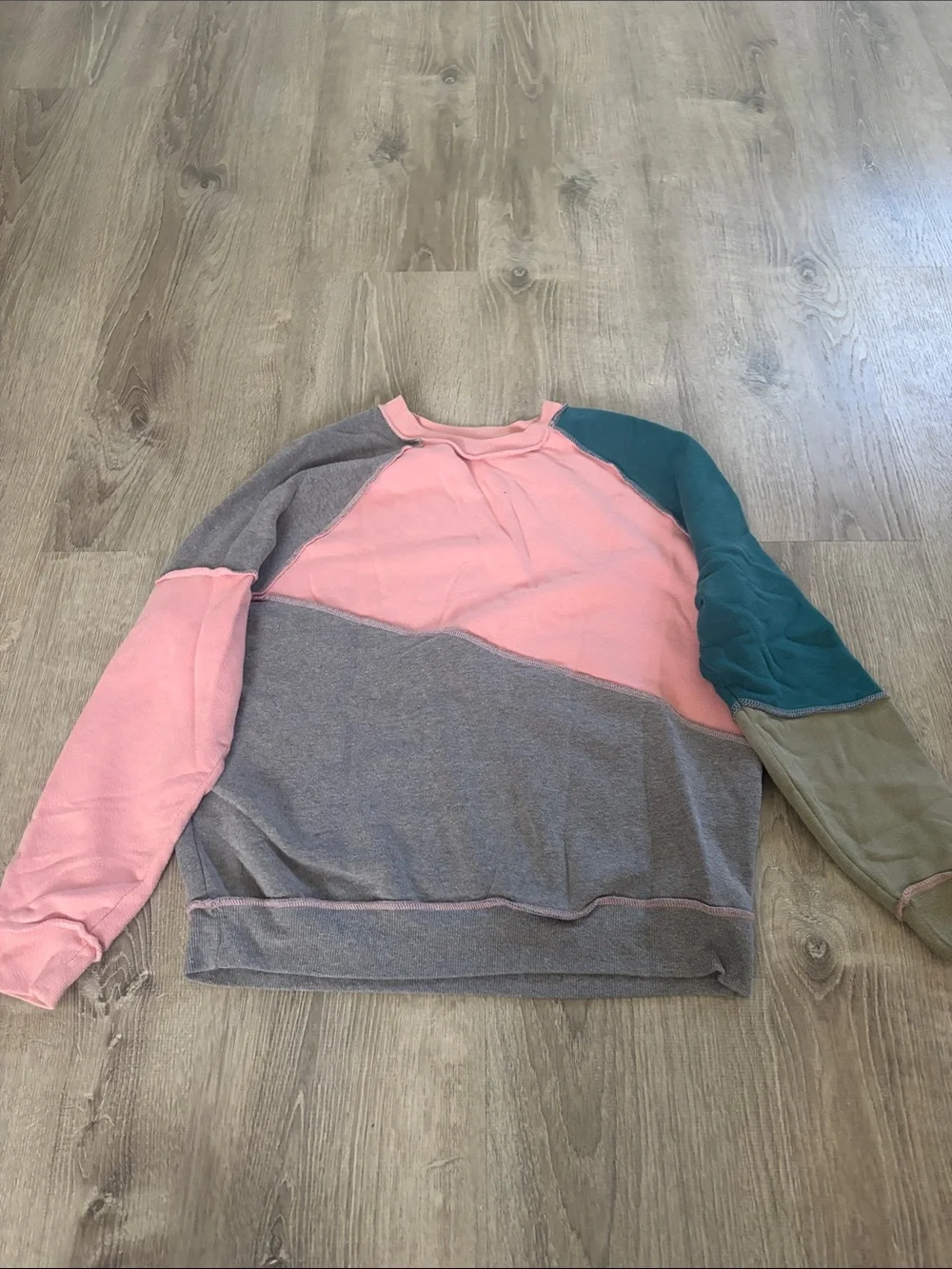 Colorblock Sweatshirt and Joggers Set - Pink, Teal & Gray